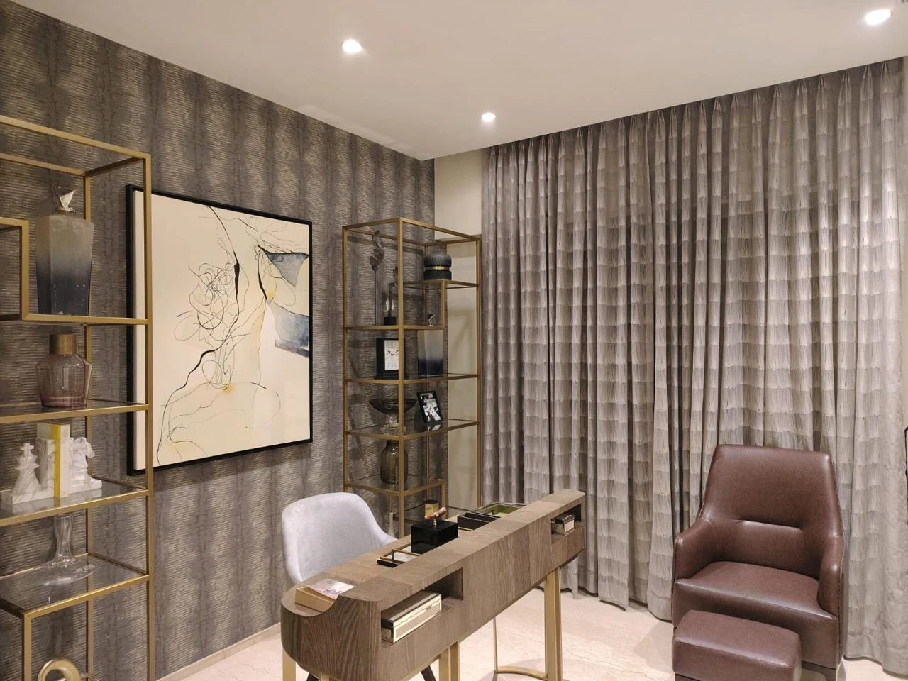 Estella study with desk, shelving and an accent chair