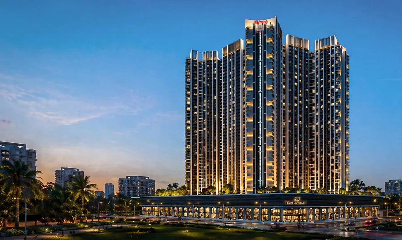 Supplied District 9 marketing render of residential towers at dusk